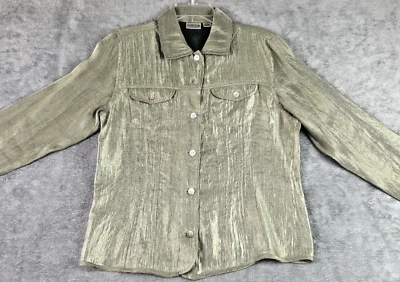 Chico's 1 США M блестящий зеленый металлик рубашка куртка жемчуг на пуговицах карьера - Изображение 1 из 4