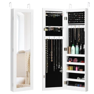 Mirrored Jewelry Box Wall Door Mounted Jewelry Organizer w/LED Light for Storage - Picture 1 of 7