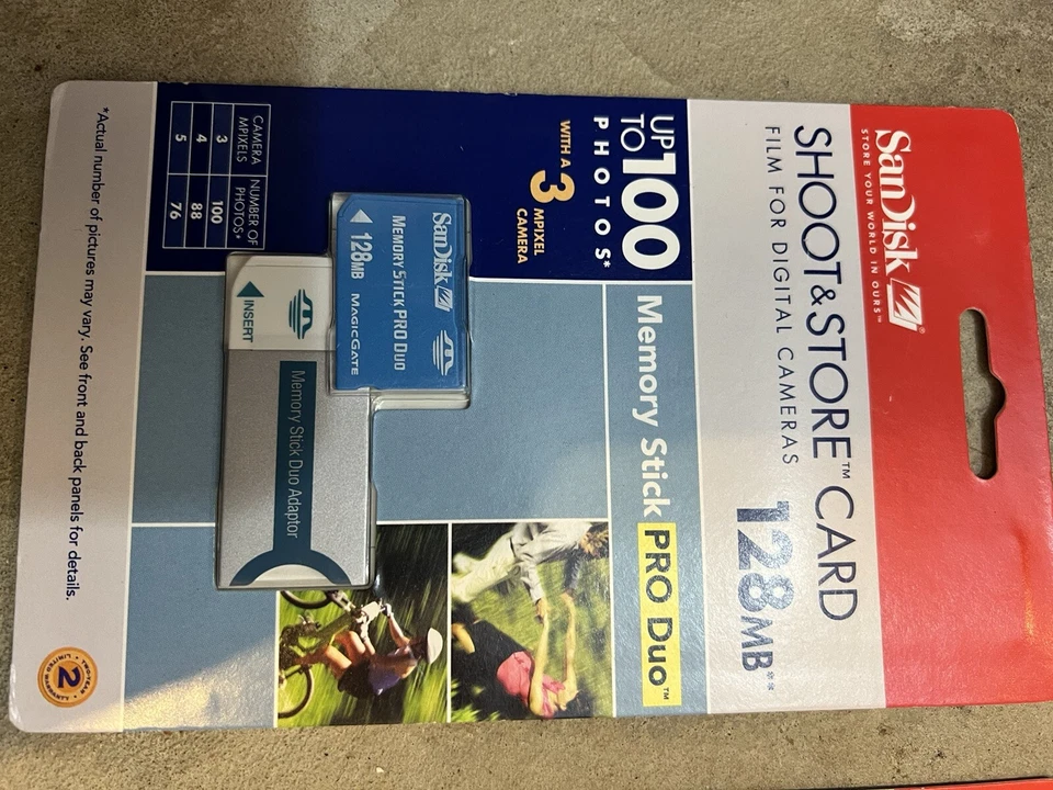 SANDISK SHOOT AND STORE CARD 128MB DIGITAL CAMERA MEMORY STICK PRO DUO - Image 1 of 1