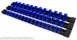 3 GOLIATH INDUSTRIAL ABS MOUNTABLE SOCKET RAIL HOLDER ORGANIZER 1/4 3/8 1/2 BLUE - Picture 1 of 1