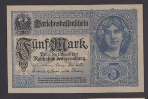 🔴GERMANY  5 Mark  1. 8. 1917   XF🔴 - Picture 1 of 2