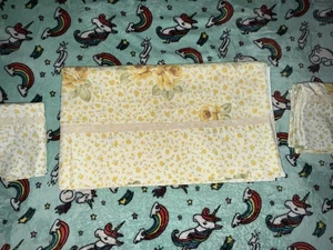 Vintage unregelmäßig Monticello gelb Rose Spitze Queen flaches Laken 2 Kissenbezüge lesen - Bild 1 von 15