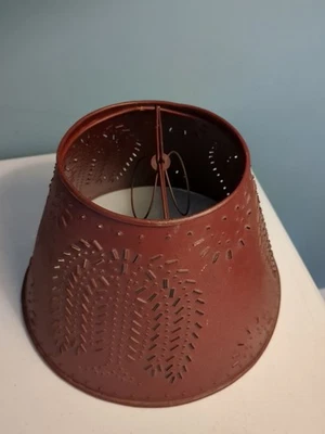 Punched Metal Tin Willow Tree Design Clip On Lamp Shade 7” Tall Country Red/Brwn - Image 1 of 4