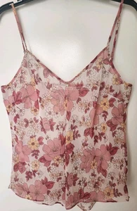 Veronica Beard Floral Silk Cami Top Adjustable Straps Pink M/L - Picture 1 of 3