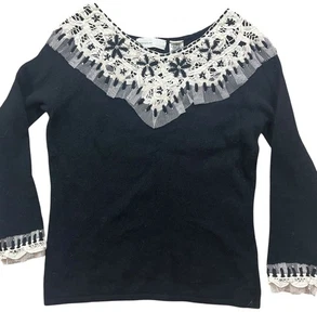 Sleeping on Snow Anthropologie Sweater Womens Small Black Crochet Mesh Cottage - Picture 1 of 12