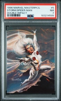 PSA 7 SKY BOX 1996 MARVEL MASTERPIECES STORM/SPIDERMAN #5 DOUBLE IMPACT NM 335 - Image 1 of 2