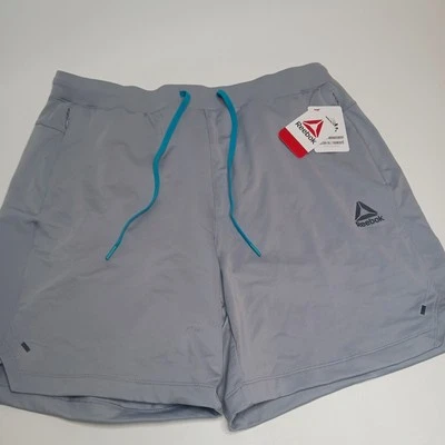 Shorts de treino Reebok turbo malha desempenho tamanho 2XL (cinza) costura interna 6" - Imagem 1 de 4