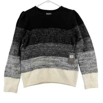 Suéter Vince Camuto Mujer Pequeño Negro Gris Blanco Otoño Adelante Pullover Rayas Foto 1 de 4