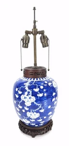Antike chinesische Kangxi Stil oder Periode blau weiß Lampe Doppelkreis auf Sockel - Bild 1 von 10