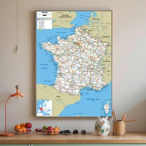 Mapa de pared de Francia mapa detallado de carreteras y principales ciudades oficina educativa sala de estar - Imagen 1 de 15