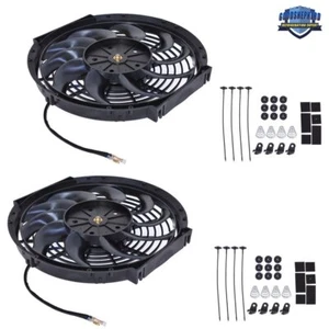 2× 12" Universal Slim Fan Push Pull Electric Radiator Cooling Fan 12V Mount Kit - Picture 1 of 8