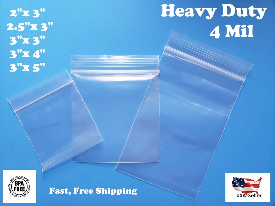 2"x3", 2.5", 4", 5" Transparente 4 Mil Saco Plástico com Zíper Fechável Top Lock 4Mil - Imagem 1 de 1