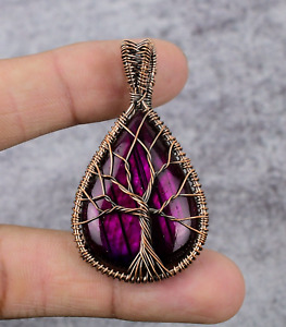 Tree Of Life Purple Labradorite Gemstone Copper Wire Wrapped Handmade Pendant