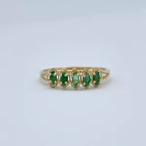 Ladies 5 Stone Marquise Emerald Ring 0.50CT 10K Yellow Gold Size 7 Vintage - Picture 1 of 7
