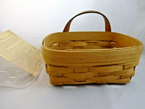 Gerald Henn Workshops Maple Wall Pocket Basket Leather Handle Plus Unused Liner Cover