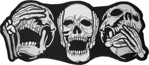 LARGE SIZE THREE SKULL CLOSED EYES EARS MOUTH Vest Embroidered Sew Iron on Patch - Picture 1 of 1