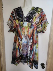 Calessa Pullover Lined  TUNIC /DRESS Mediun Boho Chic Artsy Design - Picture 1 of 4
