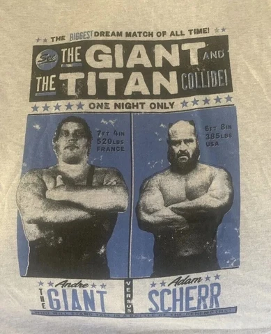 Pro Wrestling Tees Crate Dream Match Shirt Andre the Giant  Adam Scherr XL Cover
