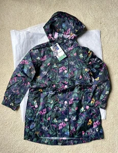NWT Joules Girl 5 Raincoat Jacket Butterfly Woodland Light Packable Pockets Navy - Picture 1 of 12