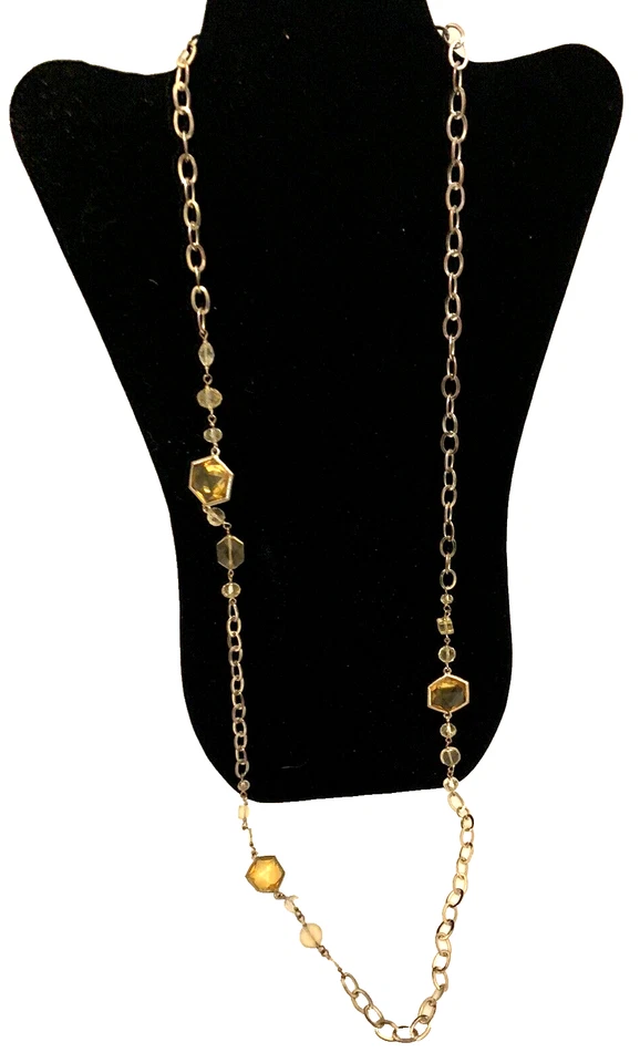Dana Kellin for Target Beaded Gold Tone Station Chain Necklace Yellow Crystals - Image 1 of 4