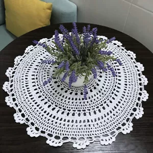 20inch White Vintage Hand Crochet Lace Doily Round Table Cover Flower Tablecloth - Picture 1 of 8
