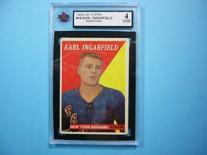 1958/59 TOPPS NHL HOCKEY CARD #18 EARL INGARFIELD ROOKIE RC KSA 4 VG/EX NICE!!