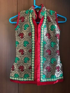 New Girls 5-6 Yr Old Costume Ethnic Indian Shalwar Koti Vest Beige Maroon - Picture 1 of 7