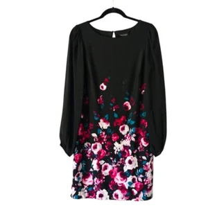 Vestido Casa Blanca Mercado Negro Estampado Floral Manga Larga Transparente Talla 8 - Imagen 1 de 11