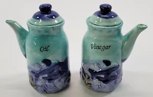 EE) Oil and Vinegar Porcelain Pour Bottles Cruet Set Dolphin Water Sea 4.5" - Picture 1 of 9
