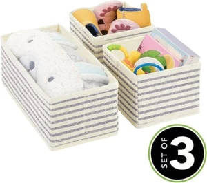 mDesign Fabric 3-Piece Drawer Organizer Bins Blue Stripes Declutter Storage - Picture 1 of 12