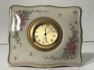Lenox Porzellan Uhr Rose Herrenhaus rosa Blumenknospen Gold Zierleiste Schreibtisch Zubehör - Bild 1 von 10