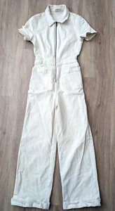 Insight Denim Boiler Suit Womens Small White Retro Jumpsuit Romper Stretch - Picture 1 of 15