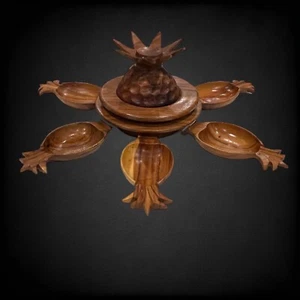 Vintage 3 Tier Hand Carved Monkey Pod Pineapple Lazy Susan Rotating 1960s - Picture 1 of 12
