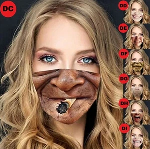 7 Pcs Halloween Party Funny novelty Human face Mask Protection Washable - Picture 1 of 8