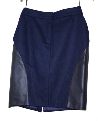 Saia lápis Calvin Klein Collection azul marinho preto lã bolsos couro tamanho: 6 - Imagem 1 de 4