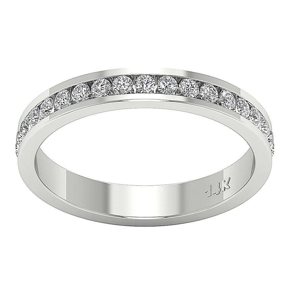 Channel Set Stackable Eternity Ring I1 G 0.90 Carat Round Diamond 14K Solid Gold - Image 1 of 4