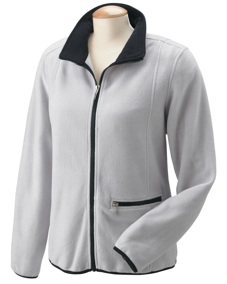 Chestnut Hill 女式超细纤维 Fleeze 全拉链夹克银色灰色 M 码 — 第 1/4 张图片