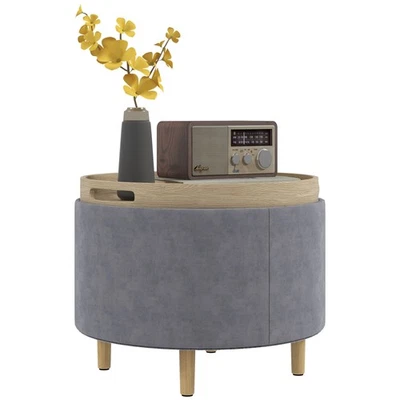 HOMCOM Pouf Contenitore Tessuto Sherpa con Vassoio a Ribalta Grigio - Immagine 1 di 4