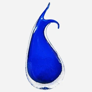 Crackle Glass Bud Happy Vase Handblown Signed Janet Zug 9" Jester Dancing Blue - Picture 1 of 8