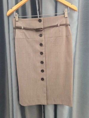 INC International Concepts Brown and White Button Front Plaid Skirt SIze 4 NWT - Imagem 1 de 4