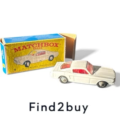 Lesney Matchbox No. 8 Ford Mustang blanco vintage diecast con caja Foto 1 de 4