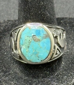 New Condition Sterling Silver Kokopelli Turquoise Gents Ring Size 10.00 925 - Picture 1 of 9