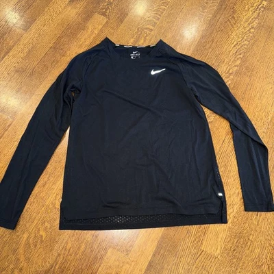 Nike Running Shirt Womens Size Medium Black Dri-Fit Long Sleeve Vented Back - Image 1 of 4