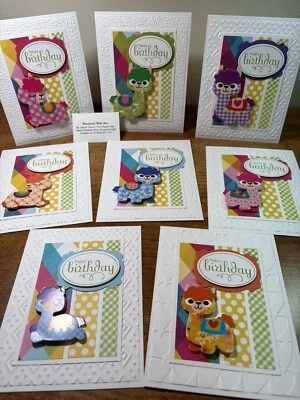 8 tarjetas de felicitación hechas a mano ~ LLAMA cumpleaños estampación de la gallina de papel ENVÍO GRATUITO Foto 1 de 2