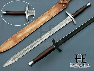 HUNTEX Handmade Damascus Blade, Cross Guard Walnut Wood Hilt 920 mm Viking Sword - Image 1 of 4