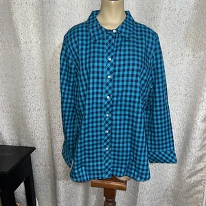 Talbots Teal Green Buffalo Print Button Down Shirt, NWT, Size PXL - Picture 1 of 3