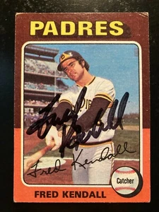 1975 TOPPS FRED KENDALL PADRES #332 SIGNED AUTOGRAPH CARD Creased - Picture 1 of 2