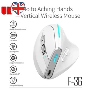 F-36 Vertical Mouse 2400 DPI 8 Buttons Bluetooth-compatible Mice (White) - Picture 1 of 11