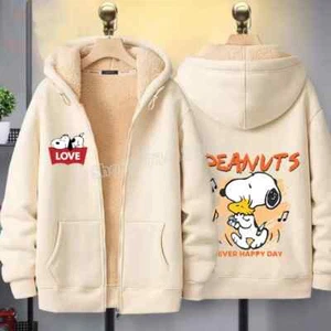 Snoopy Lambswool Zip-up Thinly Lined Trendy Jacket Large 599 - Picture 1 of 1