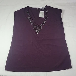 DALIA Maroon Embellished V Neck Blouse Rhinestones Sleeveless Size Medium - Picture 1 of 12